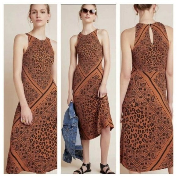 Farm Rio for Anthropologie Alyse brown black midi dress XL - Picture 2 of 16